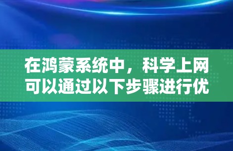 在鸿蒙系统中，科学上网可以通过以下步骤进行优化，确保网络使用高效且安全